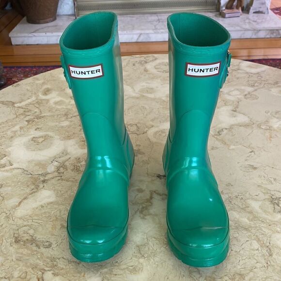 Hunter Short Glossy Waterproof Rain Boots Teal - Picture 3 of 13